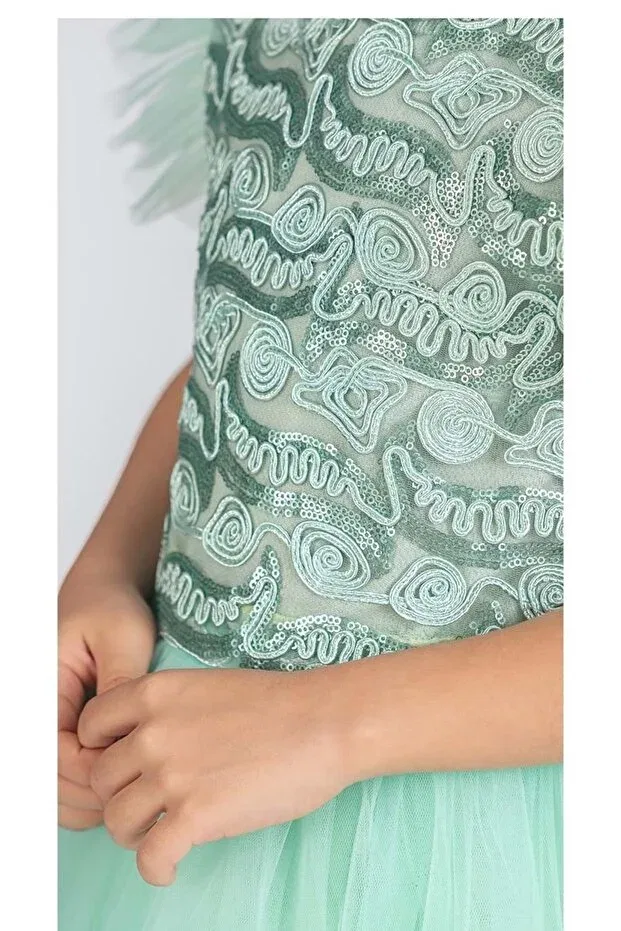 Детское платье из тюля с пайетками Mnk Baby&Kids, Mint Green — фото 3