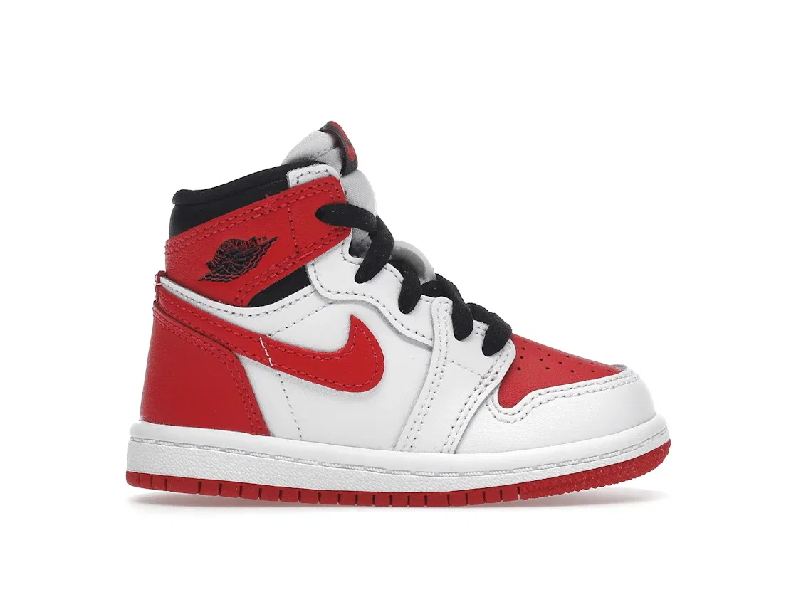 Детские кроссовки кожаные Air Jordan 1 Retro High OG Heritage Jordan, White/University Red/Black