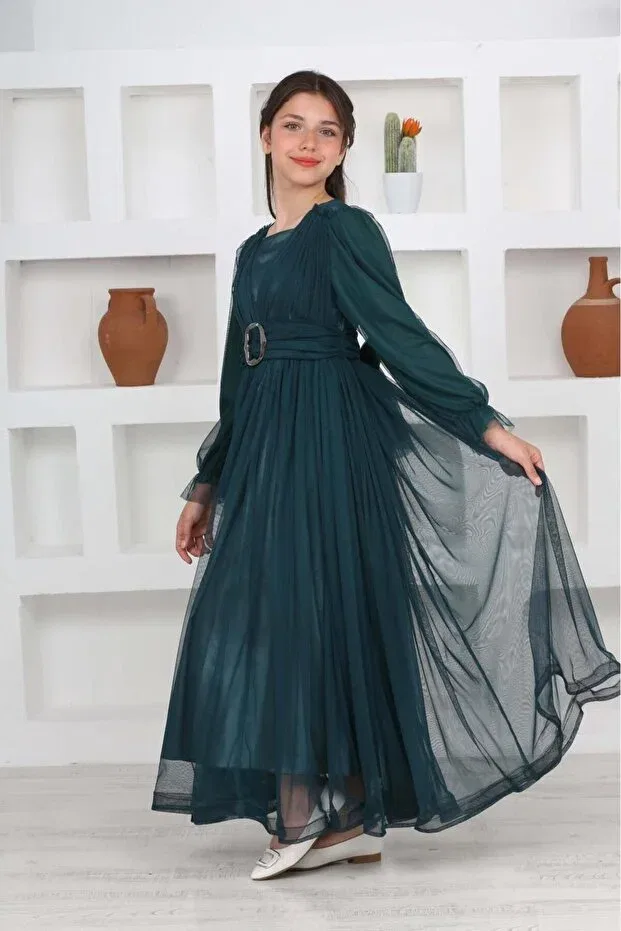 Детское платье для девочек с длинным рукавом Modest Clothing Asortix, Emerald