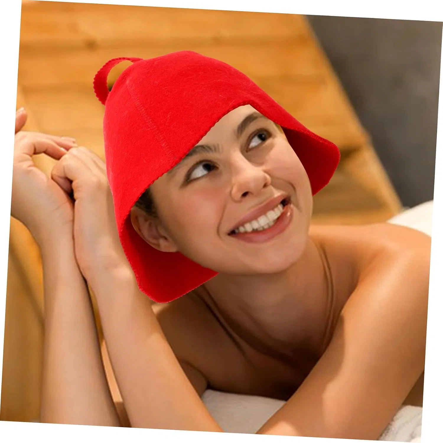 Шапочка для душа из войлока, COLLBATH, 30x25x25 см, Красный — фото 4