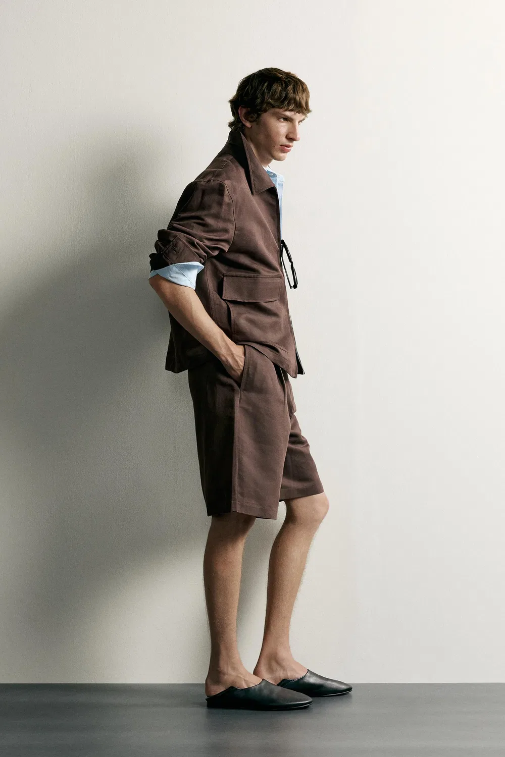 Рубашка свободного кроя из льна и хлопка. ZARA, Brown — фото 4
