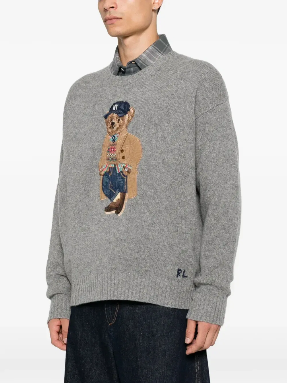 Свитер Polo с мишкой связанный в технике интарсии POLO RALPH LAUREN, серый — фото 3