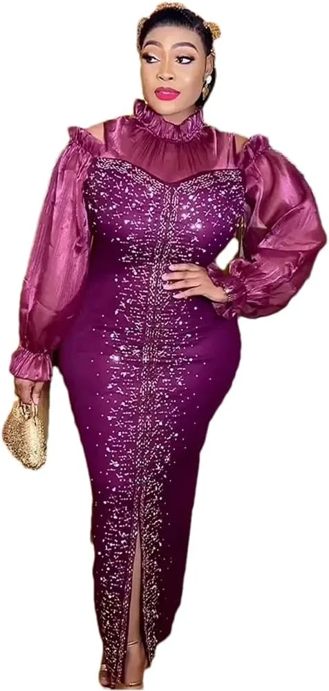 Женское африканское платье миди приталенное Polyester, Purple