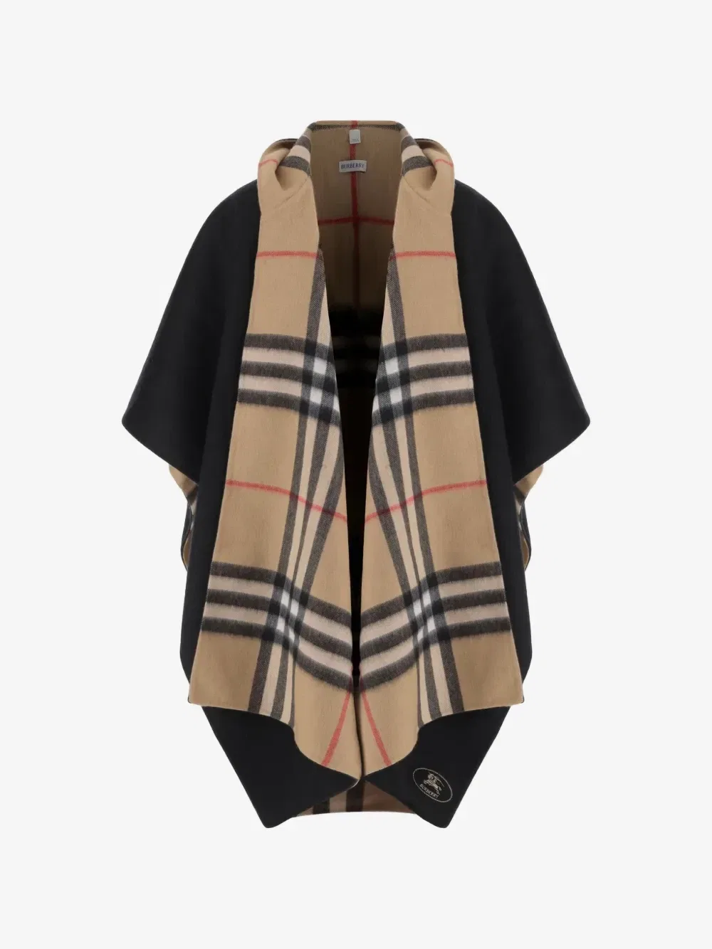 Накидка с капюшоном и рисунком в клетку, двусторонняя BURBERRY, черный