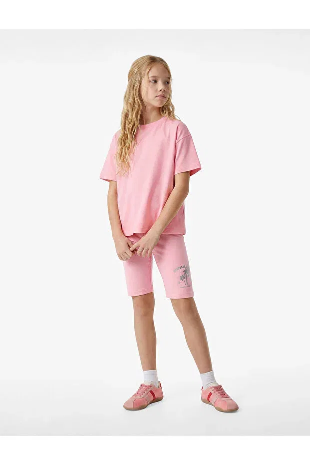 Детские леггинсы для девочек с принтом Palm tree printed cotton short leggings with elastic waist Koton, Rose