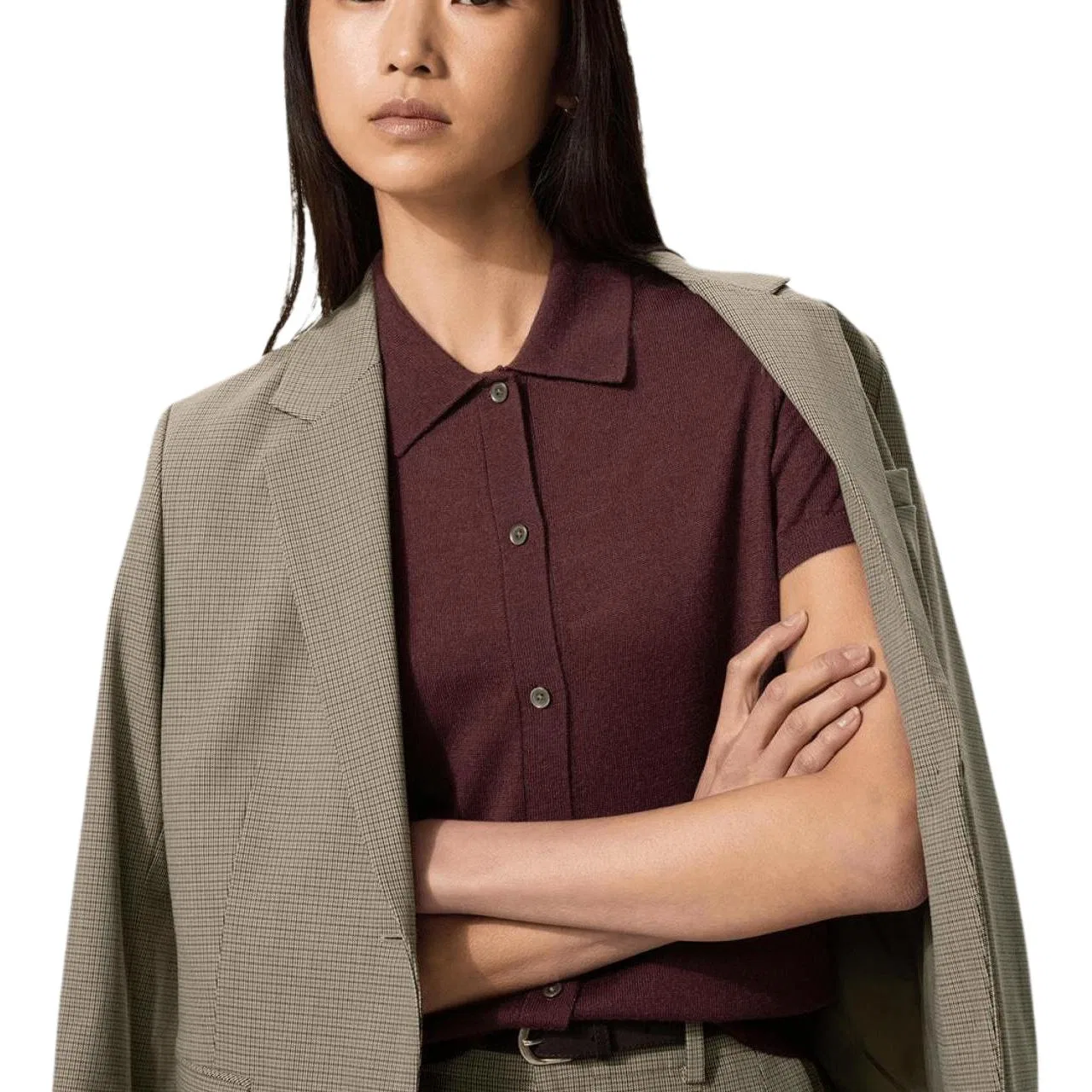 Свитер с поло, Burgundy, UNIQLO