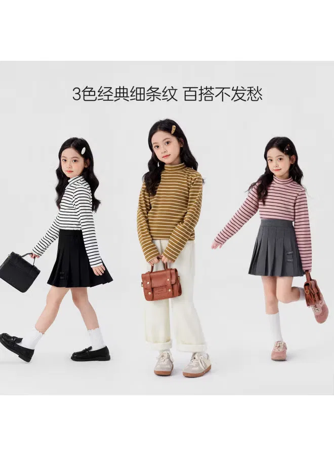 Лонгслив с длинным рукавом и полуводолазкой для девочек Zuoxi, коричневый — фото 4