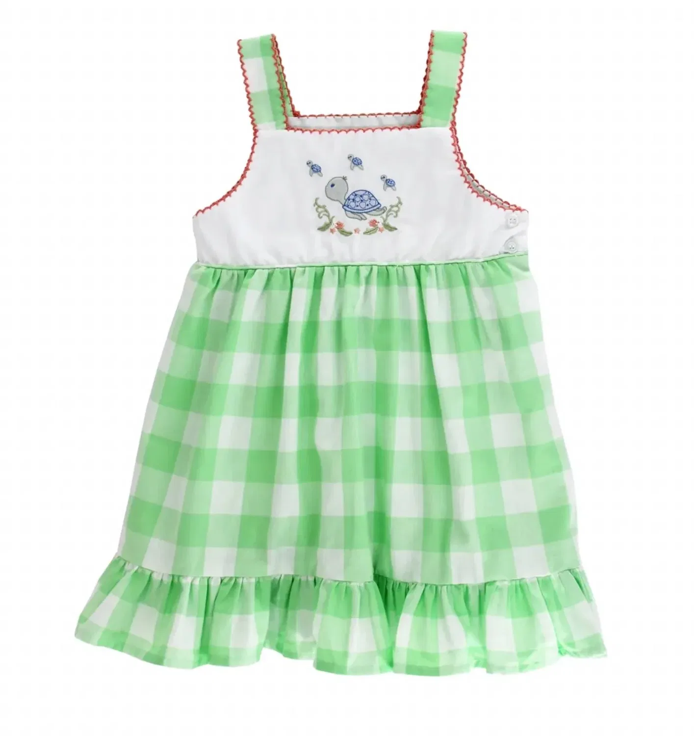 Детское платье-сарафан для девочек с вышивкой Turtle Cove Bailey Boys, Green Gingham