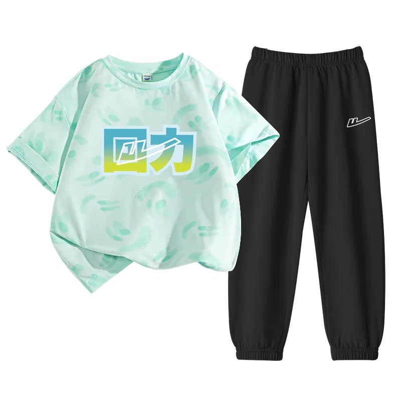 Детский комплект спортивной одежды с принтом, Casual Sportswear WARRIOR, Aqua Green/H Blue Green Text Logo-Navy Blue/H Cut-Out White Logo K — фото 3
