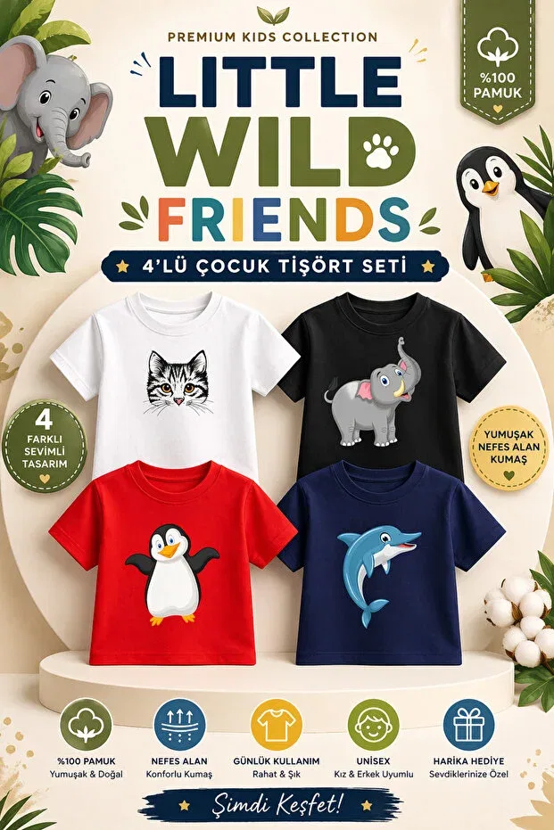 Детский комплект футболок для девочек с принтом Little wild friends Rabona Fashion, Multicolored