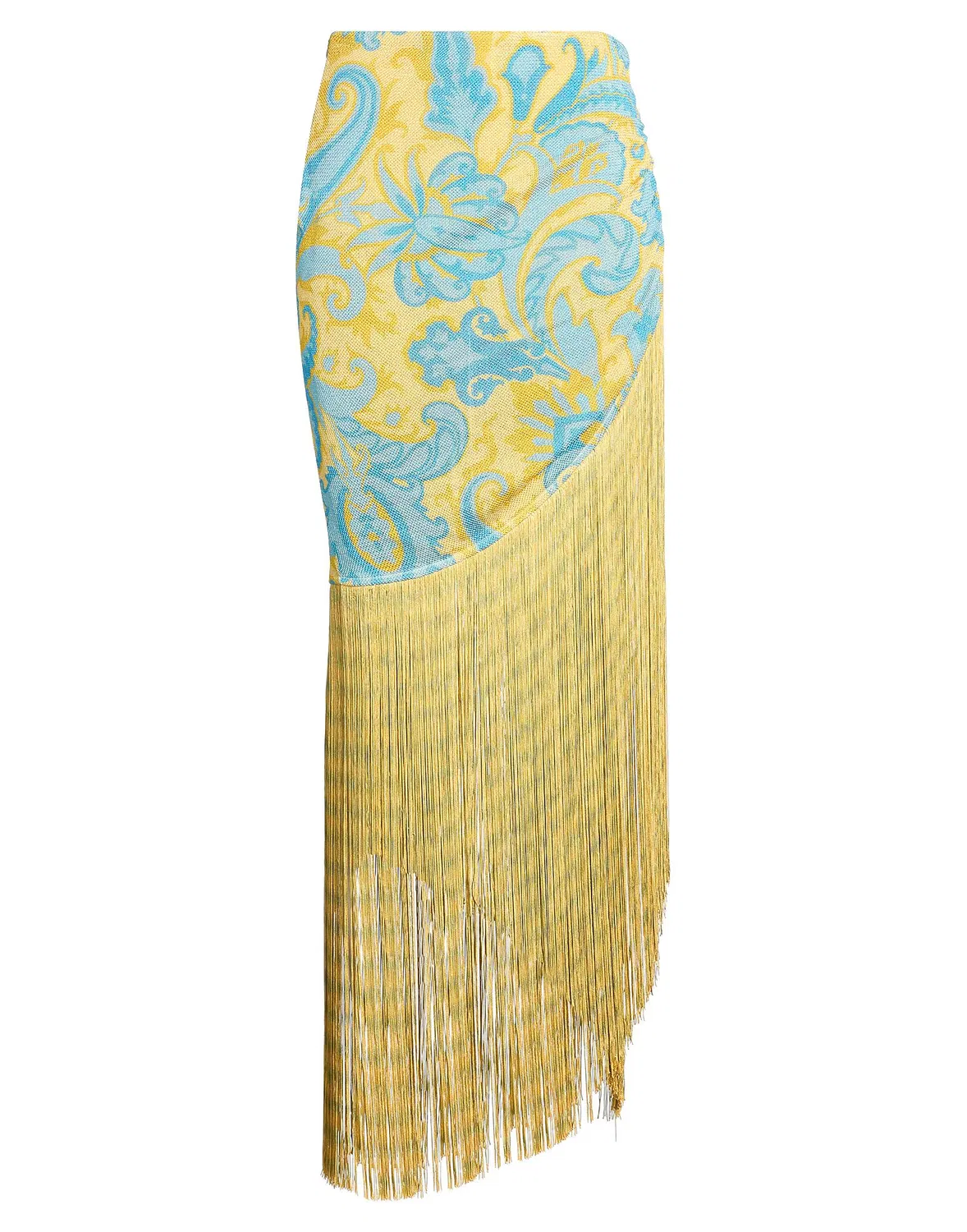 Женская асимметричная юбка из интарсии с бахромой Etro, светло-синий