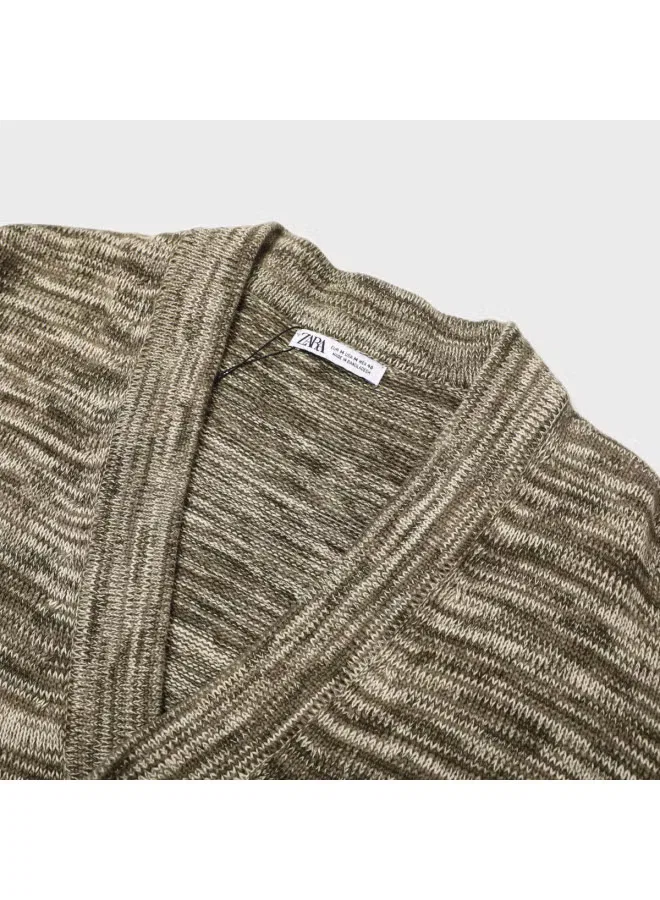 Кардиган свободный с длинным рукавом Zara, серо-коричневый — фото 4