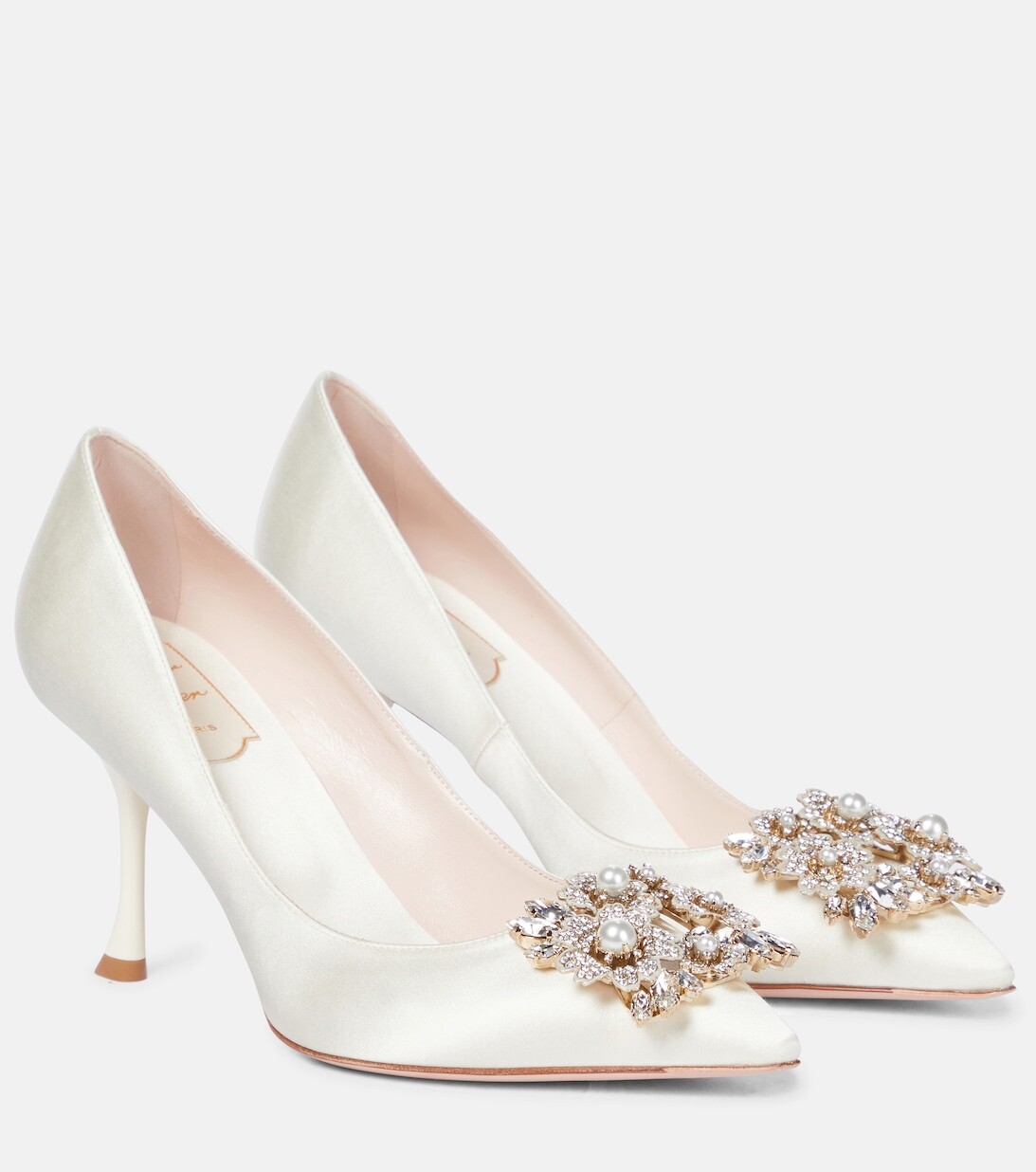 Декорированные атласные туфли RV Bouquet 85 Roger Vivier, белый