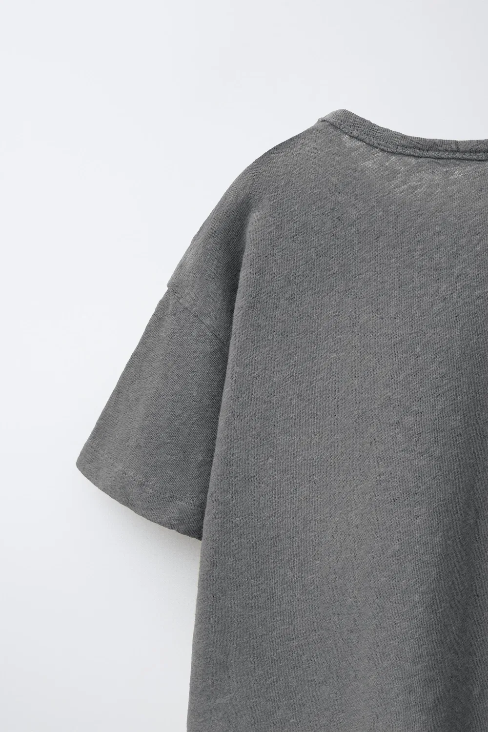 Однотонная футболка из льна и хлопка ZARA, Mid-Grey — фото 4