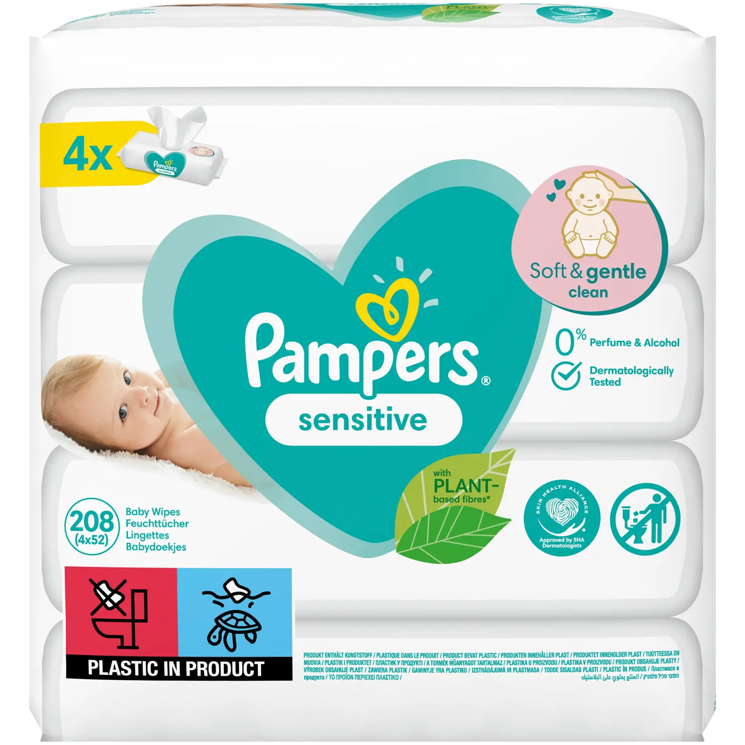 

Pampers Sensitive влажные салфетки детские, 4х52 шт/уп.