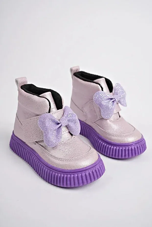 Детские ботинки для девочек на липучке с принтом (Arzen) mini thermo non-slip sole velcro bow tie casual children's comfortable boots powder Beyaz, Powder