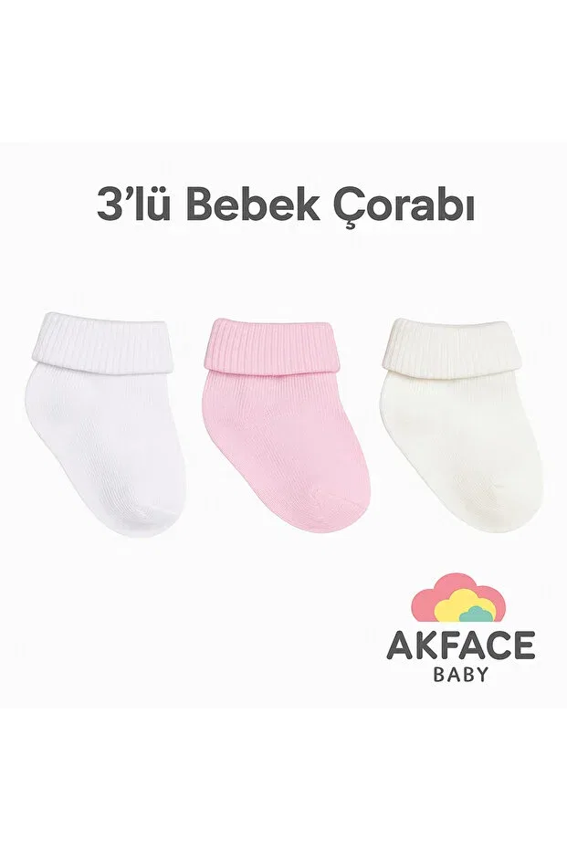 Детские носки для новорожденных девочек хлопковые набор 3 шт Akface, White Cream Pink