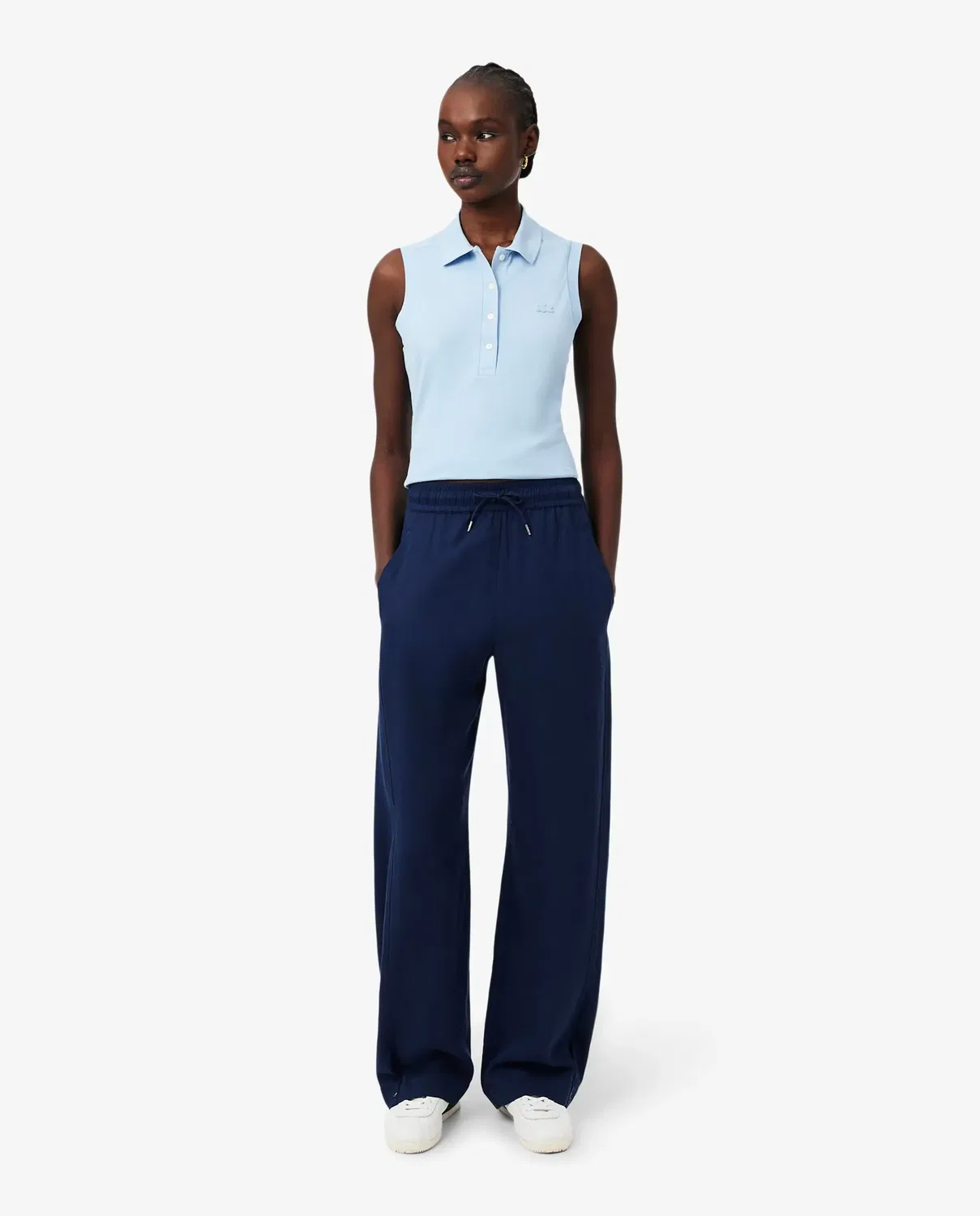 Брюки женские Lacoste Azul Marino, широкие джоггеры из лиоцела и льна, с завышенной талией