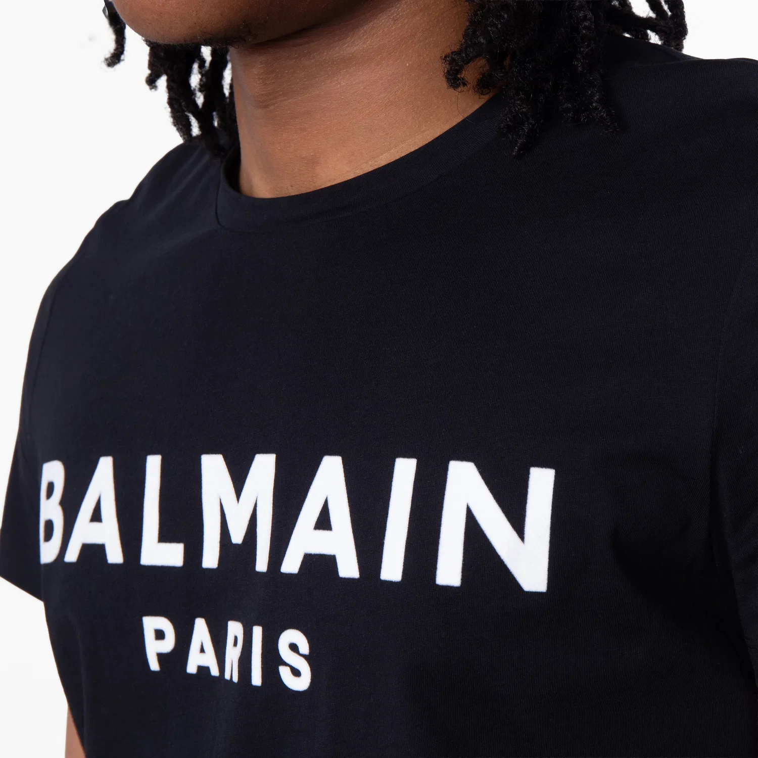 Футболка с принтом Flock Logo Print Cotton T Shirt Balmain, Eab Black/White — фото 2
