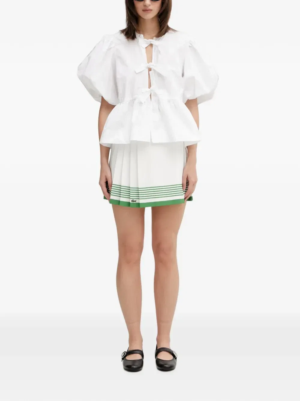 Плиссированная юбка Lacoste, мини-юбка в полоску, белый — фото 2