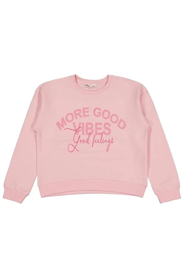 Детские свитшот для девочек с принтом More good vibes printed Civil Girls, Powder