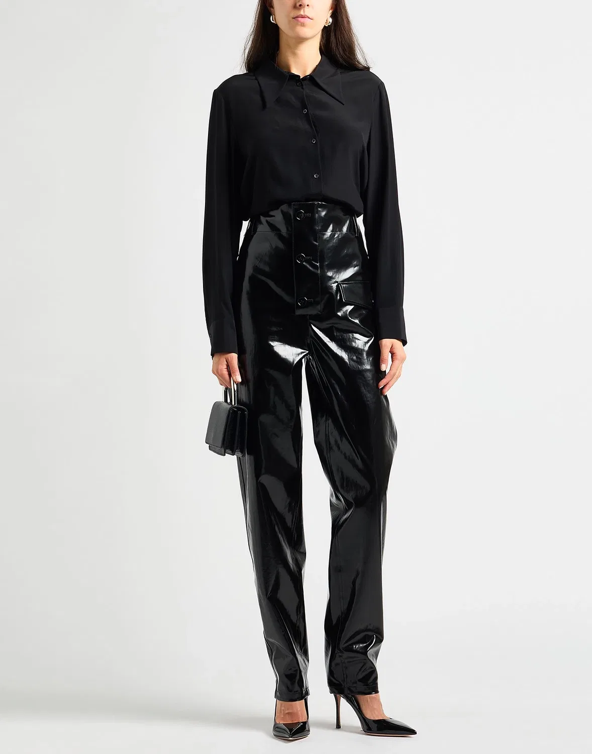 Женские зауженные брюки из плотной ткани Saint Laurent, черный — фото 4