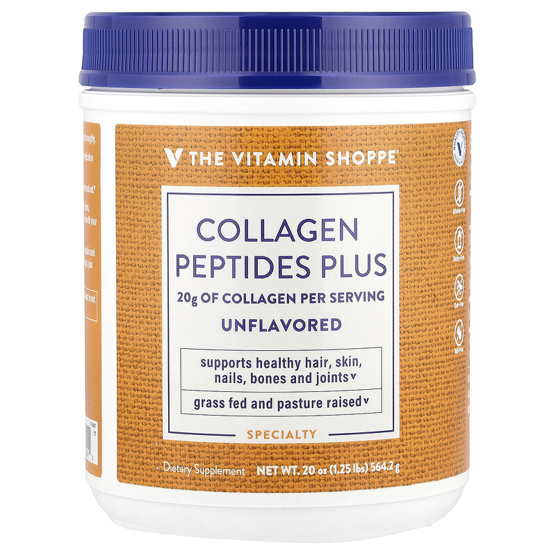 

The Vitamin Shoppe, Collagen Peptides Plus, без добавок, 564,2 г (20 унций)