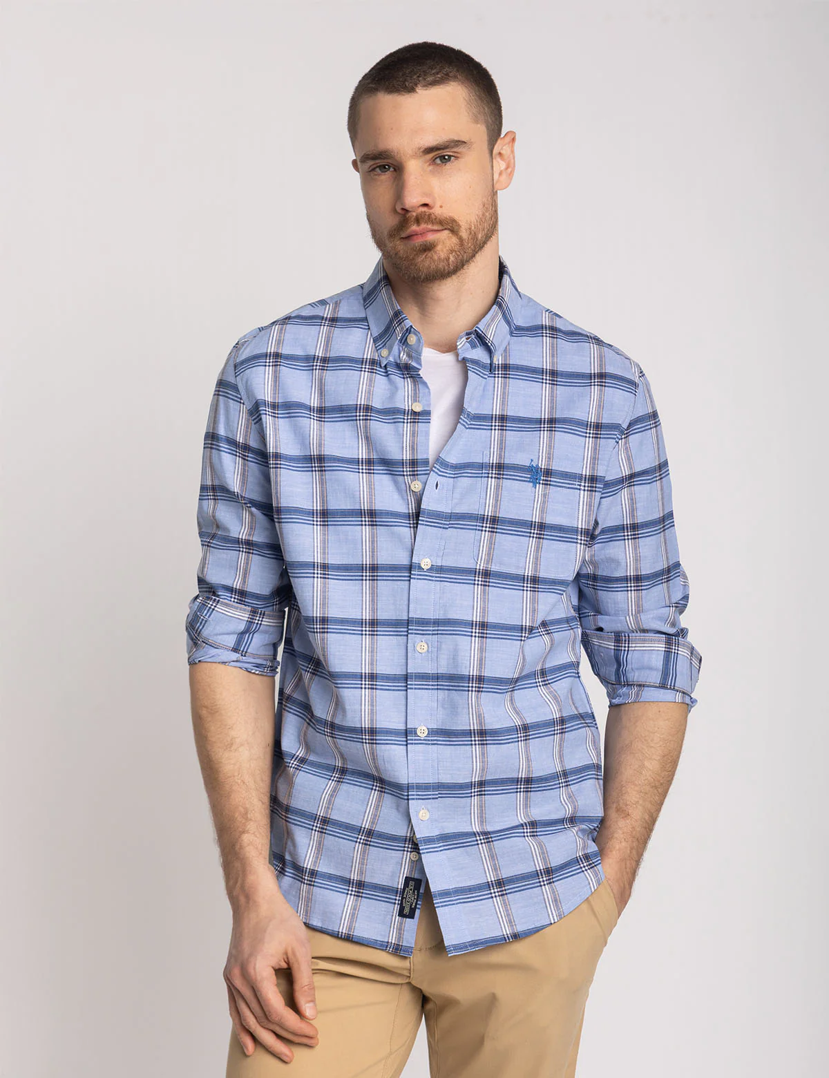 

Рубашка U.S. Polo Assn Long Sleeve Stretch Plaid Poplin, синий