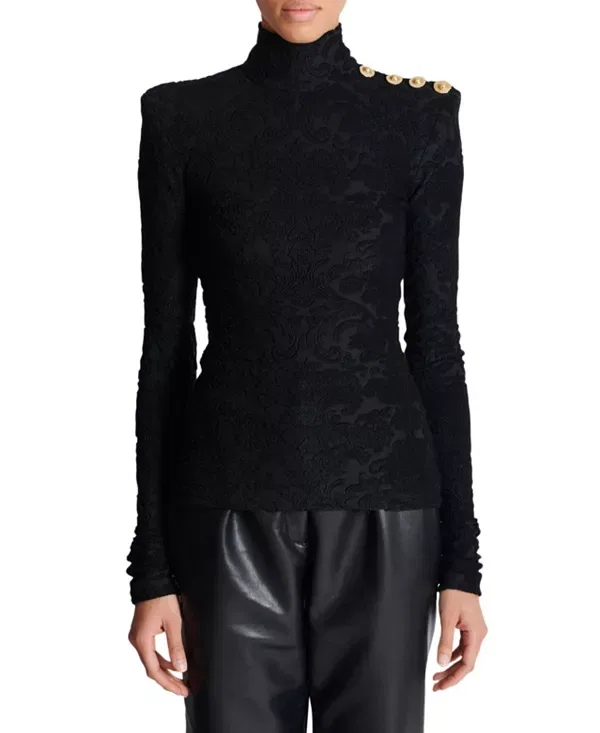 Женский топ с длинным рукавом Baroque pattern Balmain, черный