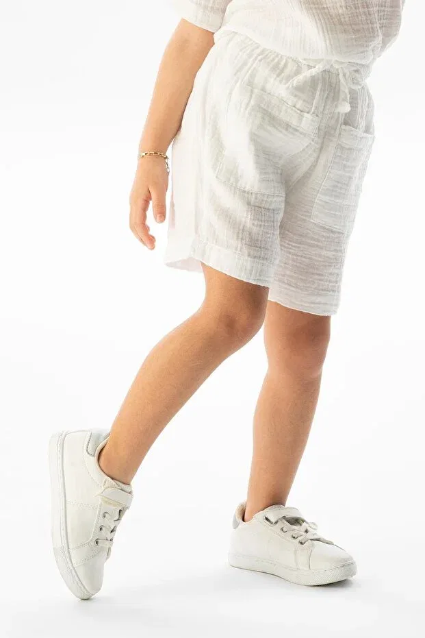 Детские шорты для девочек хлопковые Basics Eliş Şile Bezi, White — фото 4