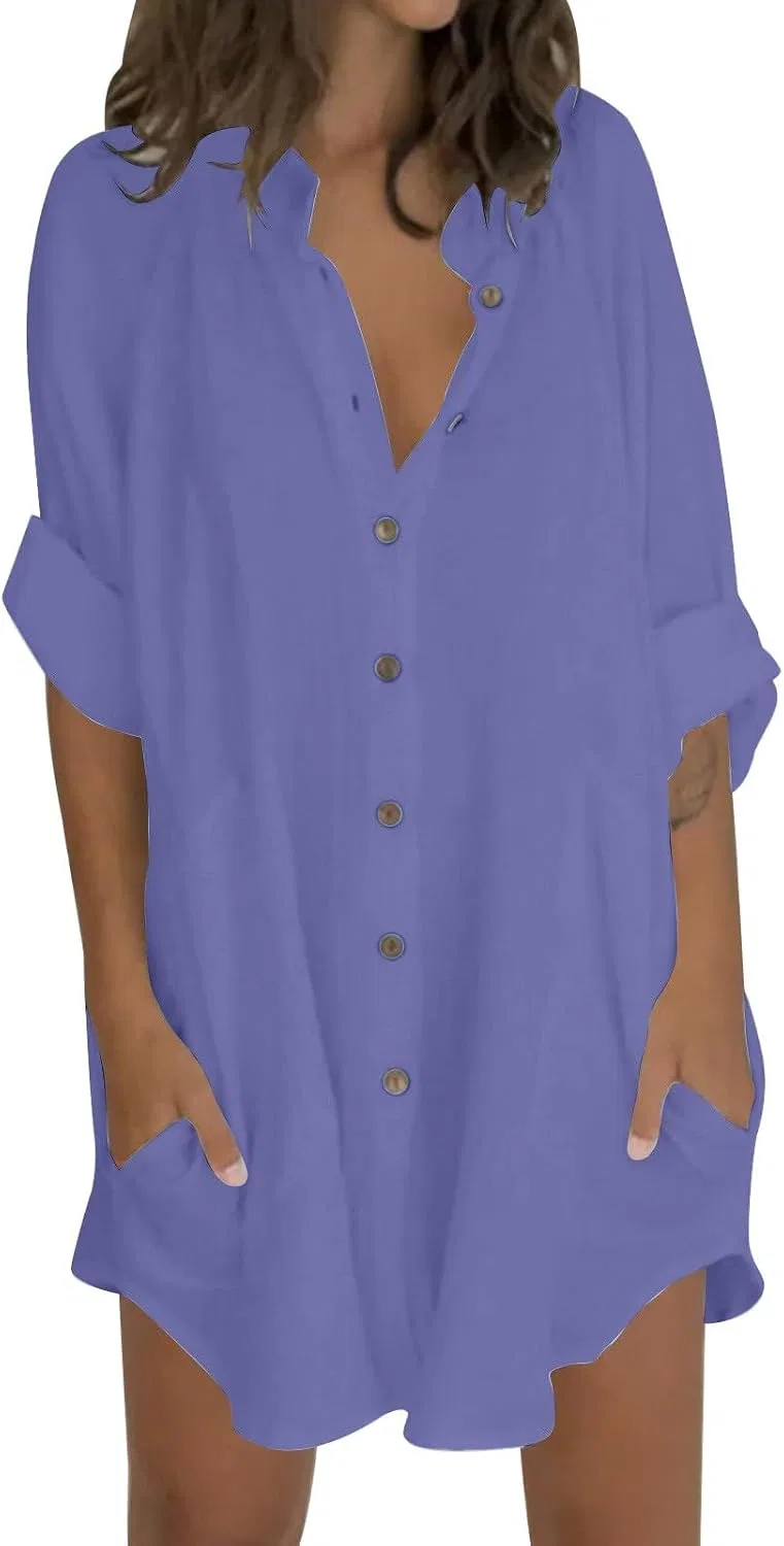 Женское летнее платье макси с закатанными рукавами, Purple