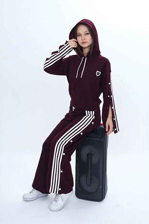 Детский спортивный комплект для девочек хлопковый с капюшоном Asortik Kids, Plum — фото 3