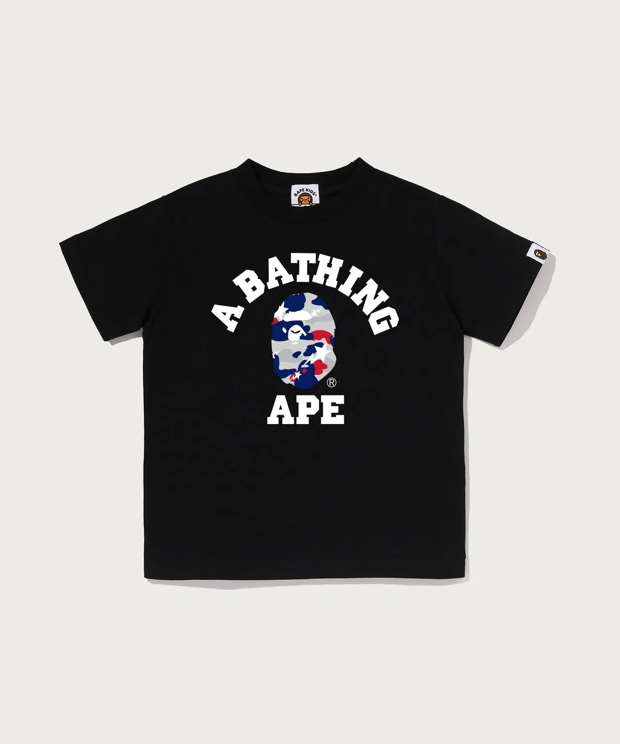 Детская футболка с принтом STA STRIKE CAMO COLLEGE A BATHING APE, Black/White