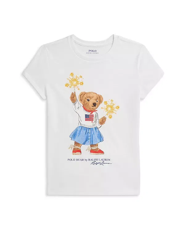 Детская футболка для девочек хлопковая Polo Bear Ralph Lauren, белый