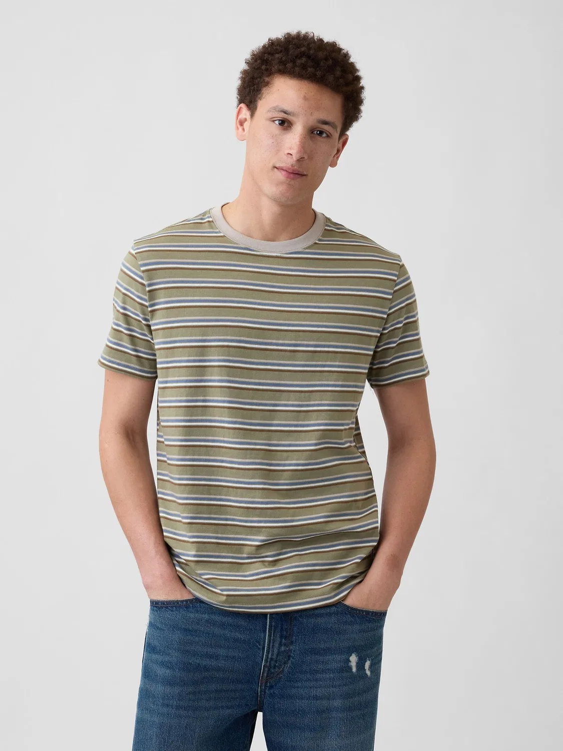 Футболка с полосками Everyday Soft Stripe Gap, хаки зеленый