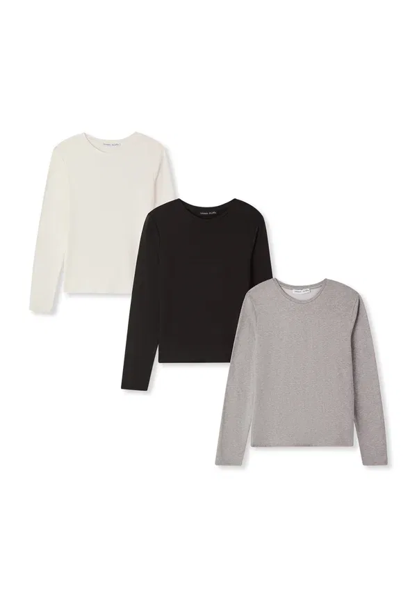 Футболка с длинным рукавом, трикотажная, Pack 3 tinta unita - long sleeved top, Terranova, серый, белый, черный — фото 4