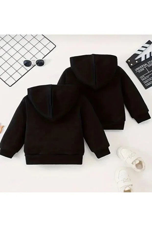 Детский комплект свитшотов для девочек с принтом Hooded 2-pack sweatshirt with cat figure print Topçu, Black — фото 2