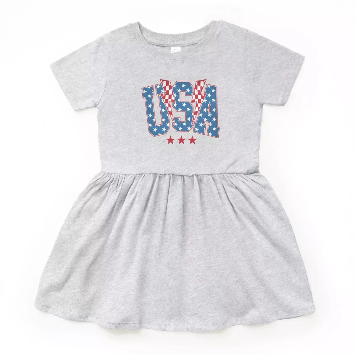 Детское платье для девочек с принтом USA Checkered Lightning The Juniper Shop, Heather Grey