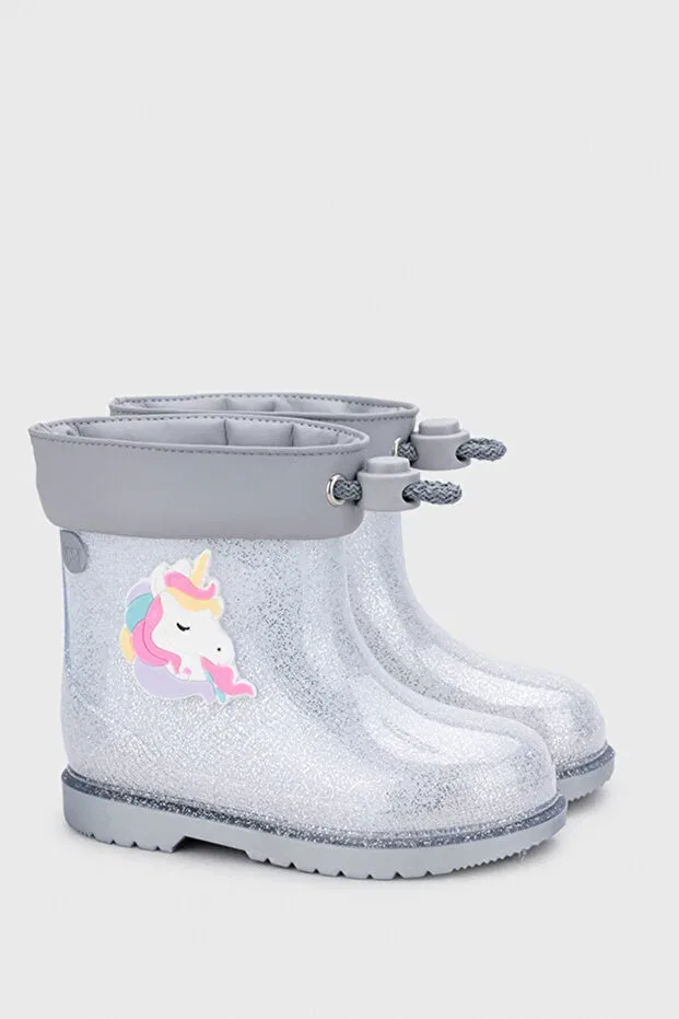 Детские сапоги для девочек блестящие Igor bimbi unicornio glitter kids rain boot w10339 Igora Spor, Silver