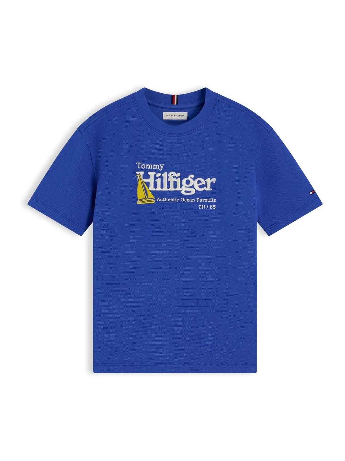 Футболка из пике с вышивкой логотипа Tommy Hilfiger, синяя — фото 4