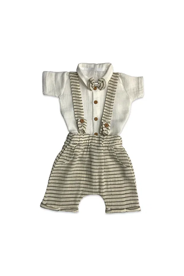 Детский комбинезон для мальчиков хлопковый Babysena, Green Striped — фото 2