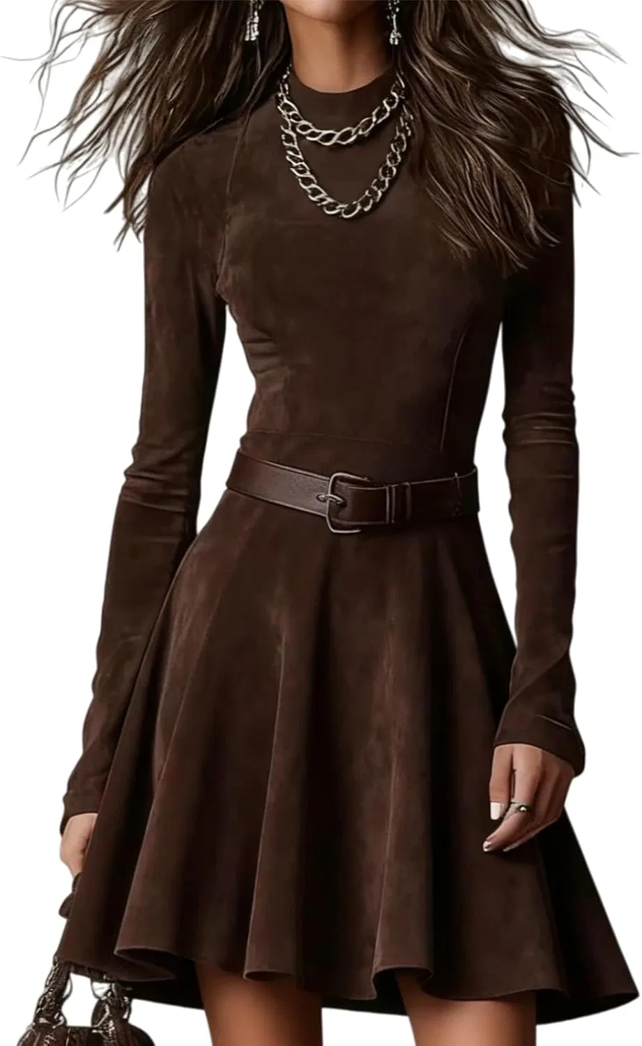 Женское мини-платье с длинным рукавом винтажное Bodycon, Brown