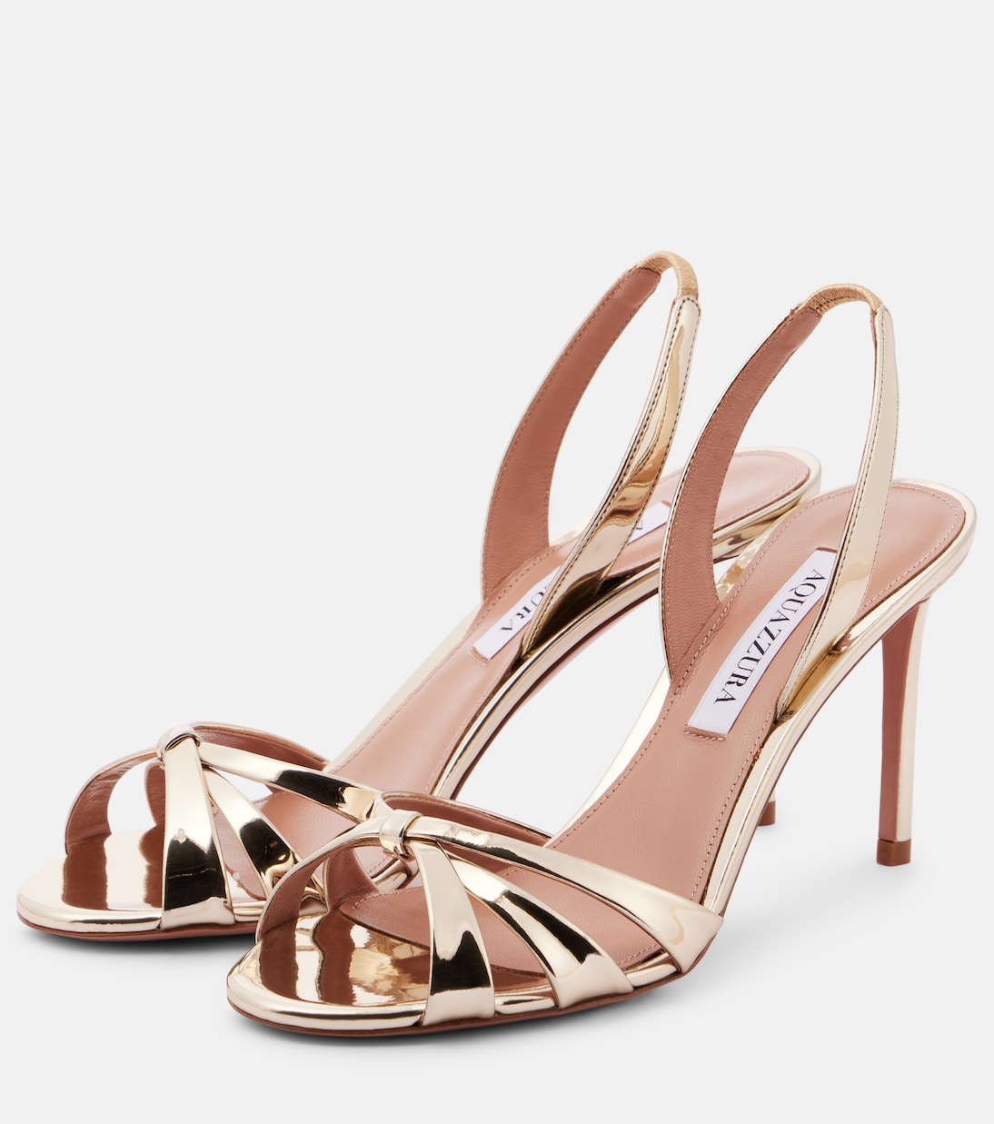 Сандалии Tati 85 из металлизированной кожи Aquazzura, Soft Gold — фото 4