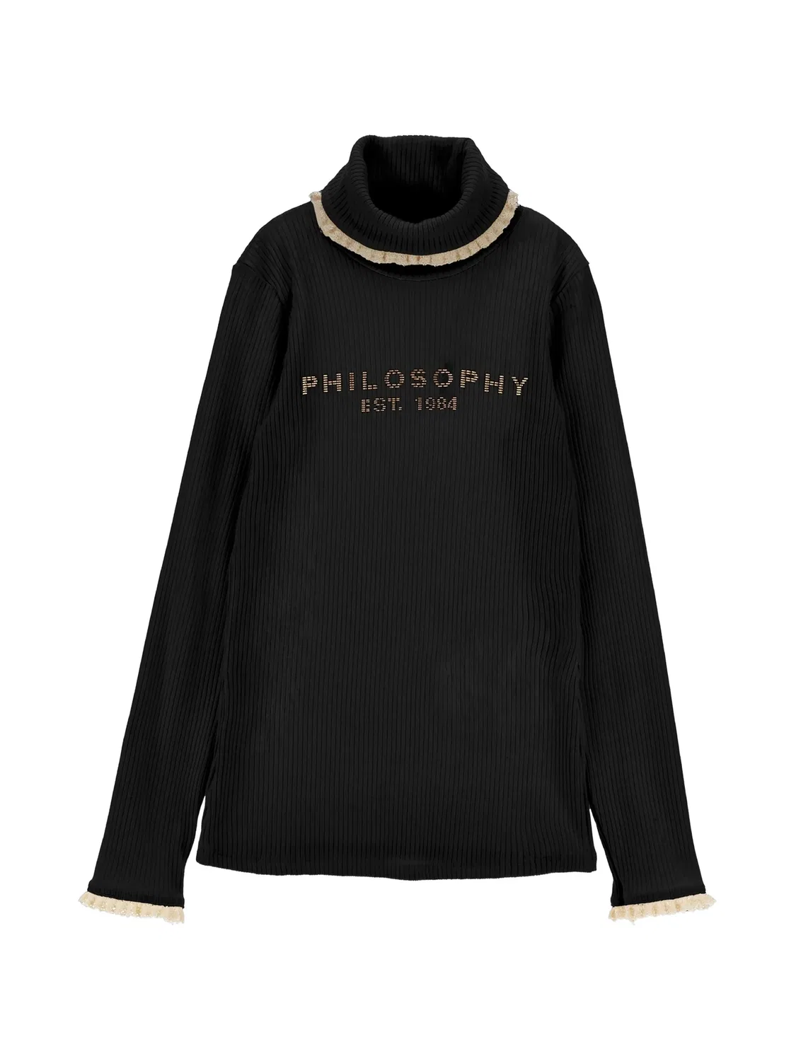 Свитер в рубчик с оборками Philosophy Di Lorenzo Serafini Kids, черный
