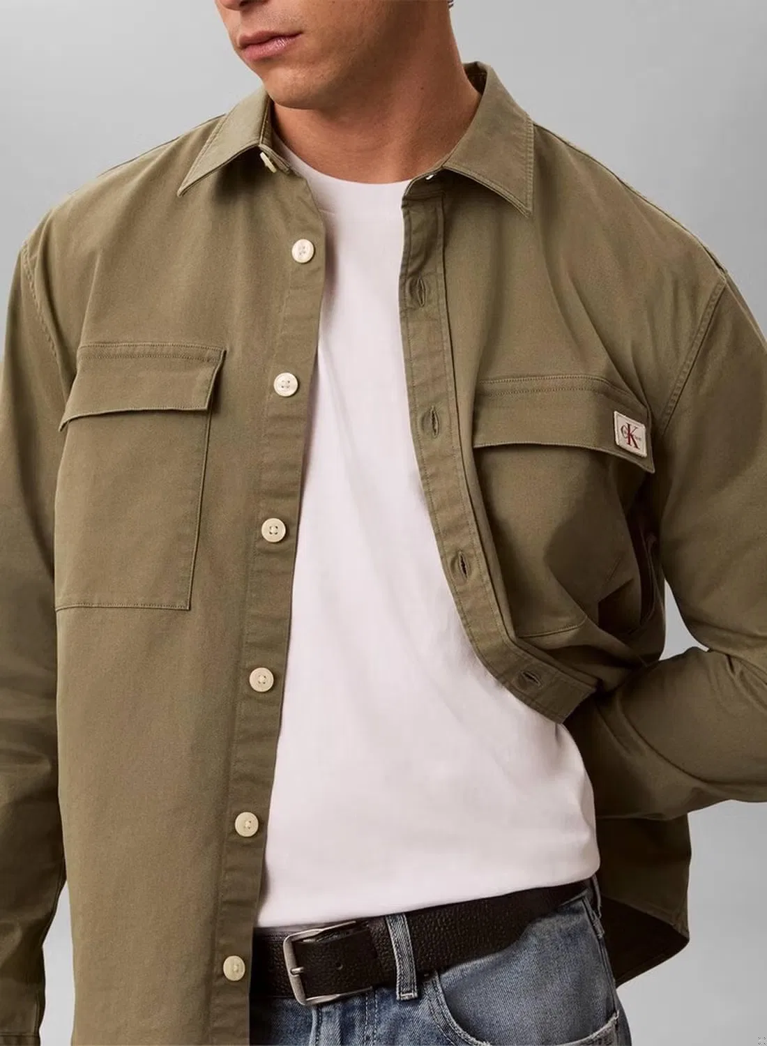 Рубашка утилити на кнопках Comfort cotton utility overshirt Calvin Klein, зеленый — фото 4