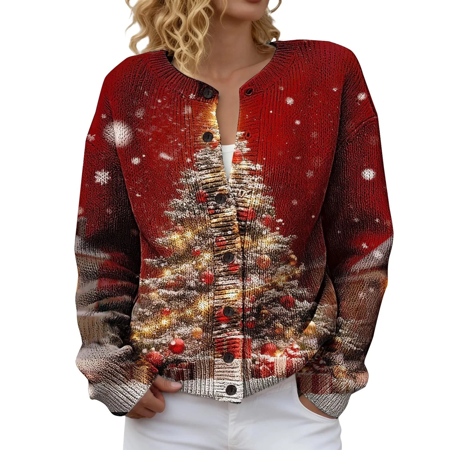 Женский кардиган с принтом Christmas Tree, vino