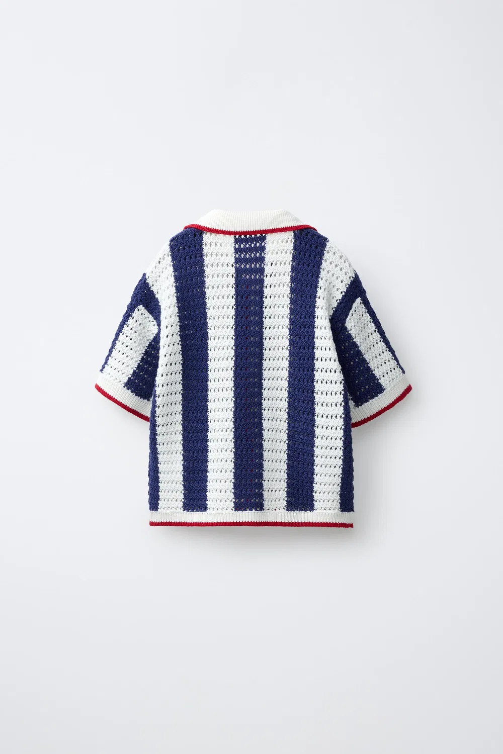 Полосатая вязаная крючком рубашка-поло ZARA, Red/Navy — фото 2