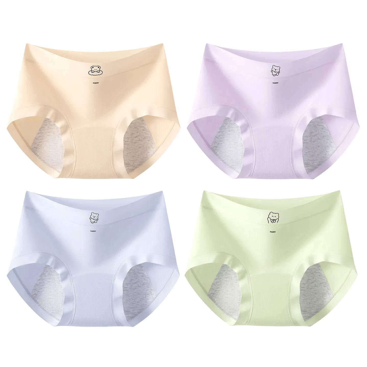 Детские трусы для девочек хлопковые 4 шт Red bean, Taro Purple + Sky Blue + Light Green + Cream Skin