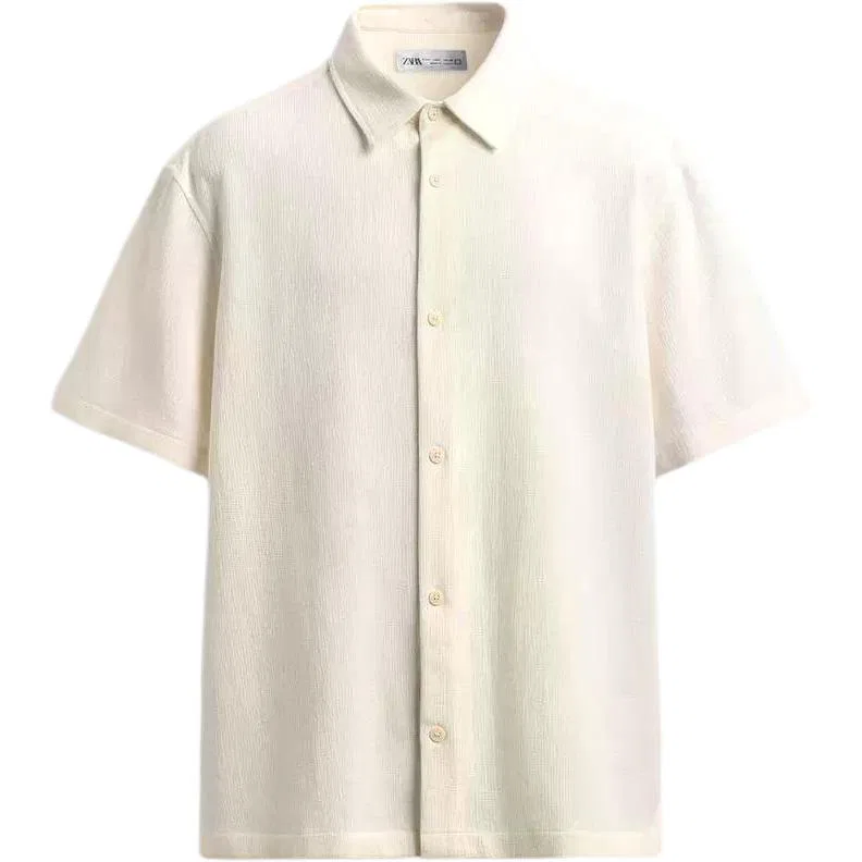 Мужская рубашка с отложным воротником прямого кроя ZARA, Raw White
