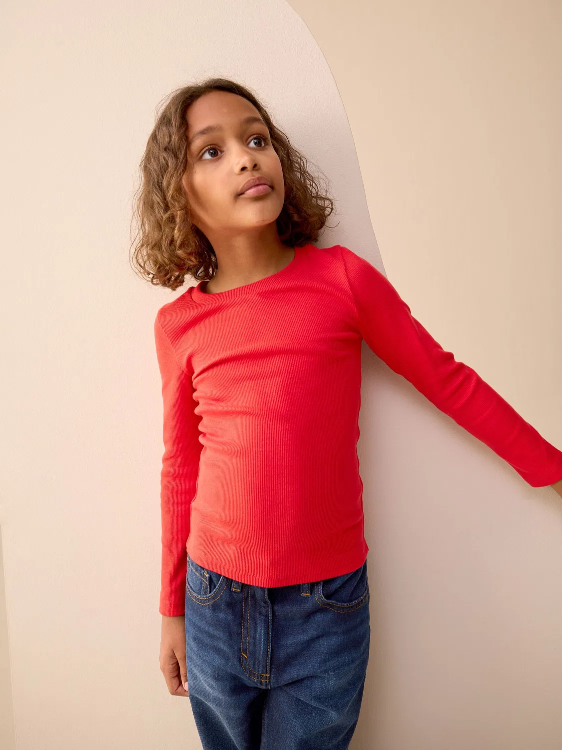 Топ с длинным рукавом, рибана, Red Long Sleeve Ribbed Top Next, красный